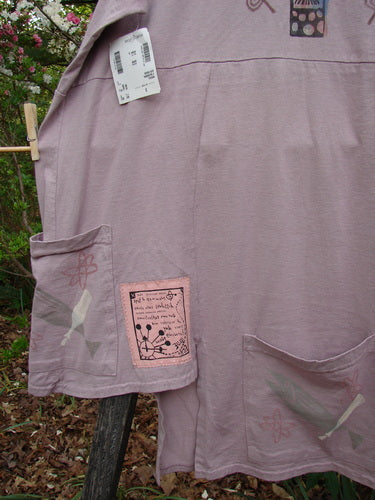 1994 NWT Flower Pot Top Single Fish Patio Rose Size 3, featuring a double leaf paint theme, unique drop pockets, ribbed neckline, and blue fish patch, embodying vintage Blue Fish Clothing creativity.