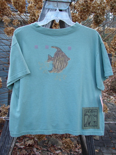 1994 NWT Short Sleeved Tee Fish Bowl Seagrass Size 3 featuring a sweet fish bowl theme and signature Blue Fish poetry patch, with a slightly flared bottom and ribbed neckline.