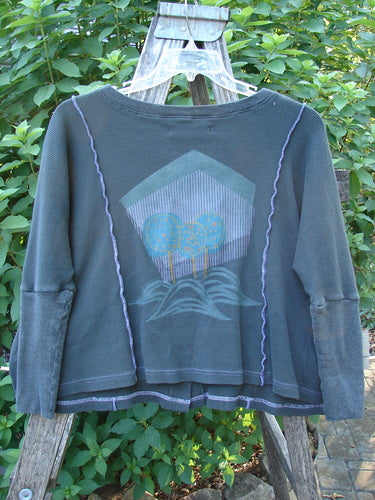 Barclay Thermal Exterior Stitch Two Pocket Jacket Geos Army Size 0, showcasing a cropped square shape with long narrowing sleeves, distinctive vertical stitchery, and artistic double drop exterior painted pockets.