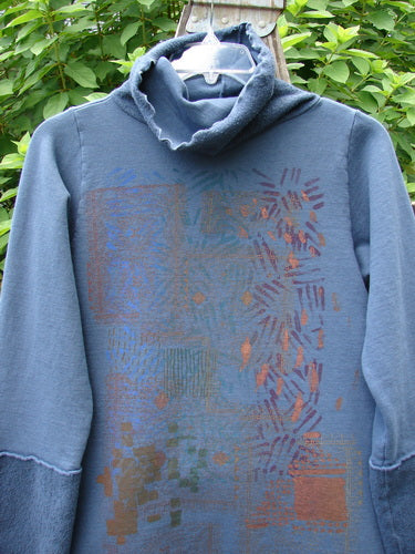 Barclay Fleece Mock Collar Pullover Sweatshirt Metallic Wheat Deep Tealen Size 0, showcasing a Celtic Moss cowl collar and wide sleeves, highlighted by continuous metallic wheat-themed art.