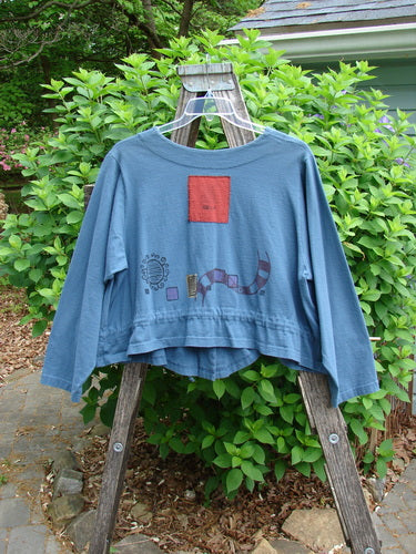 1997 Treehouse Jacket Path Less Traveled Blueprint Size 2 features a double-paneled V-neck, original Blue Fish buttons, drawcord flounce, and Blue Fish patch, embodying BlueFishFinder's creative vintage style.