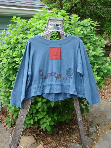 1997 Treehouse Jacket Path Less Traveled Blueprint Size 2 features a double-paneled V-neck, original Blue Fish buttons, drawcord flounce, and Blue Fish patch, embodying BlueFishFinder's creative vintage style.