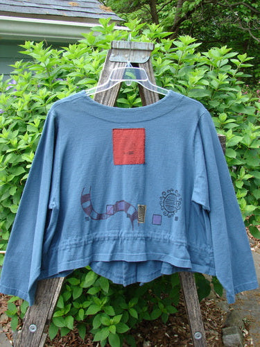 1997 Treehouse Jacket Path Less Traveled Blueprint Size 2 features a double-paneled V-neck, unique Blue Fish buttons, drawcord flounce, themed paint, varying hemline, and signature back patch.