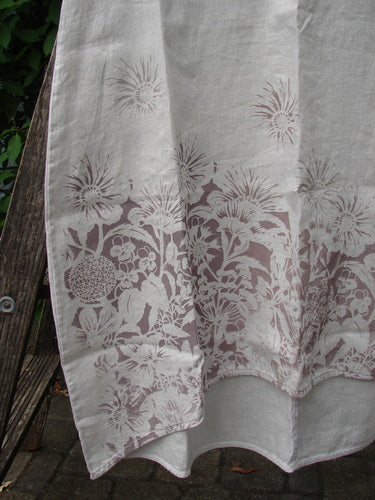Barclay NWT Linen Sundress in Spin Floral Garden Natural Fog features a delicate floral pattern. The close-up highlights the intricate textile and pattern details, embodying BlueFishFinder's creative and vintage style.