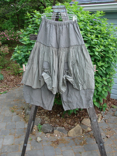 Barclay Linen Batiste Pant Skirt in Grey Green, Size 0, features a full elastic waistline, dual tie accents, and a slightly cropped under pant with tapered lowers, embodying BlueFishFinder's vintage style.