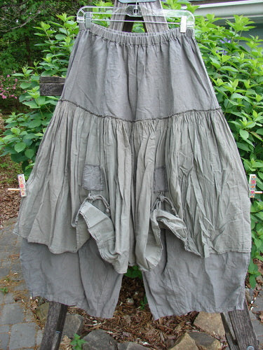 Barclay Linen Batiste Pant Skirt Unpainted Grey Green Size 0, featuring a billowy layered design with dual ties, cropped under pant, and elastic waist, embodying Bluefishfinder's creative vintage style.