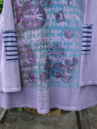 Barclay Sample Open Front Stripe Patch Jacket Rear Celestial Lavender OSFA, featuring intricate pattern designs and detailed textile craftsmanship, reflecting Bluefishfinder.com's commitment to unique vintage-inspired clothing.