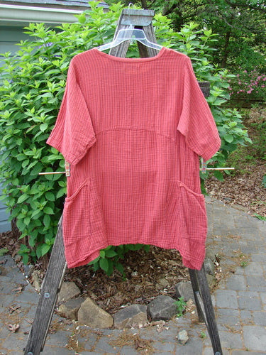 Barclay Gauze Two Pocket Urchin Dress in Geranium Stripe, size 0. Features a flutter neckline, A-line shape, three-quarter sleeves, and wrap drop pockets, embodying Bluefishfinder.com's vintage-inspired, expressive style.