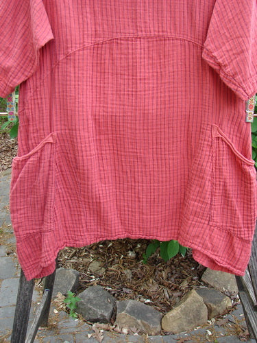 Barclay Gauze Two Pocket Urchin Dress Unpainted Geranium Stripe Size 0 features a flutter neckline, A-line shape, three-quarter sleeves, and external wrap drop pockets in soft cotton gauze.