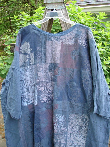 Barclay Linen Oversized Gallery Dress Victorian Echo OSFA features a rounded neckline, drop shoulders, and three-quarter dolman sleeves, showcasing a wide, pocketless silhouette with a Victorian theme paint.