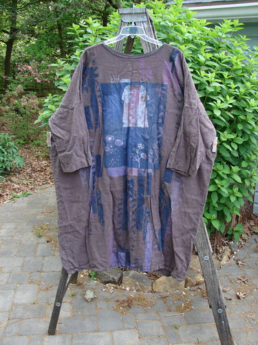 Barclay Linen Oversized Gallery Dress Stick OSFA: A spring collection piece featuring a rounded neckline, drop shoulders, three-quarter dolman sleeves, and a wide straight silhouette, reflecting BlueFishFinder.com's vintage creative ethos.