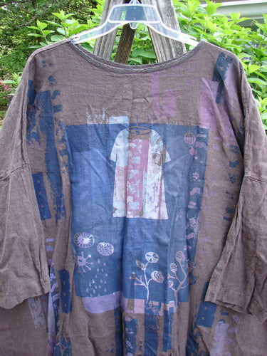 Barclay Linen Oversized Gallery Dress Shop Dress Stick OSFA, featuring a rounded neckline, drop shoulders, and three-quarter dolman sleeves. The dress is pocketless with a generous straight shape, reflecting BlueFishFinder's vintage style.