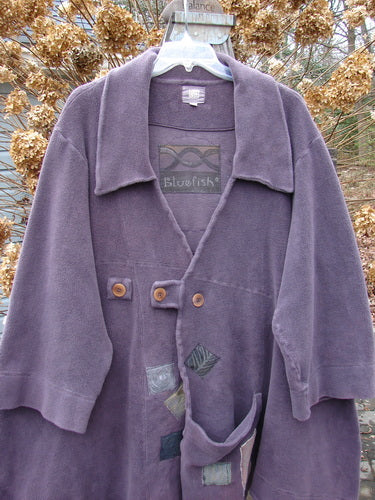 2000 PMU Celtic Moss Highlander Coat Aubergine Size 1: A purple jacket on a swinger. Patched with serious seams and multiple patches.