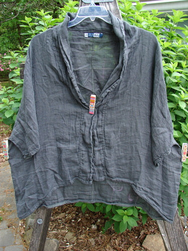 Barclay Linen Open Front Cheerful Cardigan Jacket Wings Black Size 0 features dolman sleeves, a rounded hemline, and an open front with rear detailing in the Wings and Things theme.