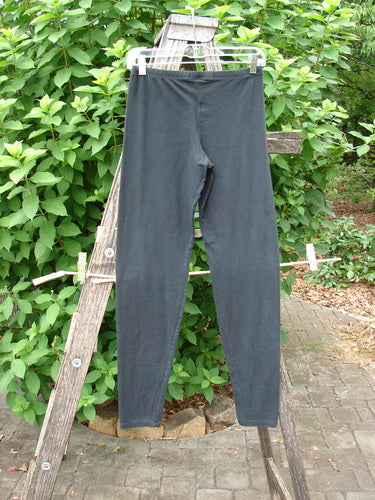 Barclay NWT Cotton Lycra Lightweight Legging in Unpainted Black, size 0, displayed draped over a wooden ladder, highlighting its sleek fit and versatile style, perfect for expressing individuality.