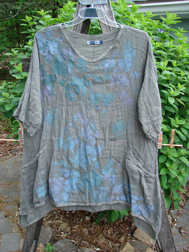 Barclay Linen Two Pocket Urchin Dress Mixed Garden Grey Moss Size 0 features a rounded neckline, empire waist, A-line flair, varying hem, and front pockets, embodying Bluefishfinder's vintage, expressive style.