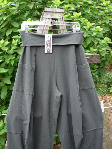 Barclay NWT Cotton Lycra Fold Over Forager Pocket Pant Unpainted Black Sand Size 0 displayed on a clothesline, illustrating its unique design and craftsmanship, reflecting Bluefishfinder.com's vintage-inspired style.