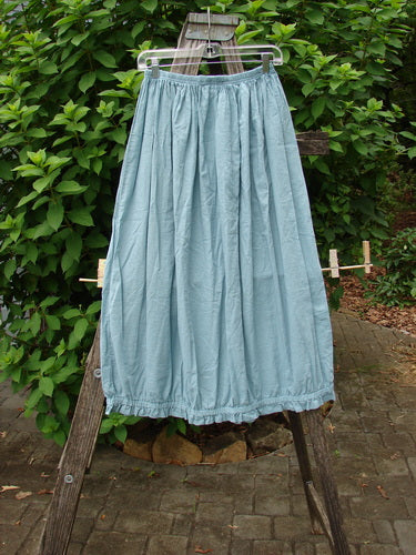 Barclay NWT Batiste Airy Gather Bottom Skirt Unpainted Turquoise Pinstripe Size 0 displayed on a clothes rack, showcasing its elegant flow and delicate pinstripe pattern, reflecting BlueFishFinder.com’s vintage aesthetic.
