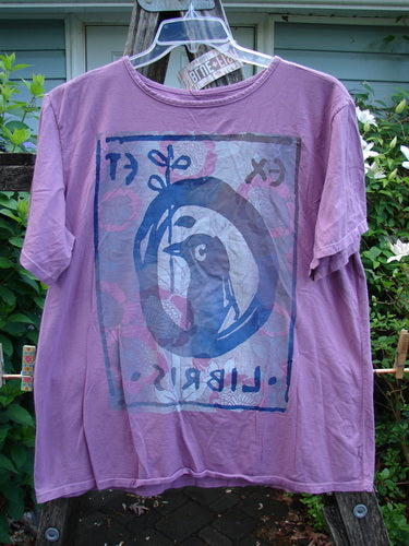 Barclay NWT Short Sleeved Berna Tee Libris Pink Orchid Size 0 features a boxy shape with drop shoulders and wide sleeves, highlighting a rounded neckline and artistic paint theme.
