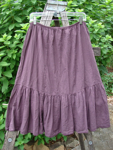 Barclay NWT Batiste Mid Layer Gather Ruffle Skirt Unpainted Fig Size 0 displayed on a clothesline, showcasing intricate patterns and ruffled layers, embodying Bluefishfinder.com's vintage and expressive fashion ethos.