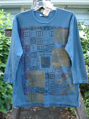 Barclay NWT Long Sleeved Studio Tee showcases a straight shape with long sleeves and rounded neckline, featuring a holiday mosaic metallic theme in perfect condition, size 0, from Bluefishfinder.com.