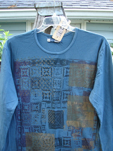 Barclay NWT Long Sleeved Studio Tee in Mosaic Metallic Blue Morocco, featuring a straight shape, long sleeves, and rounded neckline, perfect condition, size 0, from Bluefishfinder's Holiday Collection.