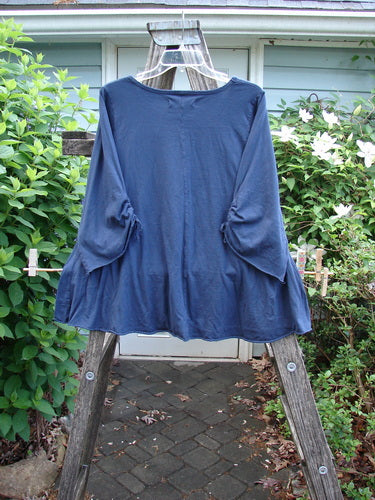 Barclay NWT Draw Gather Sleeve Cafe Top in Dark Sky, featuring a rounded neckline, A-line shape, and wide, drawstring sleeves, showcasing the Night Flight theme. Perfect for expressing creative individuality.