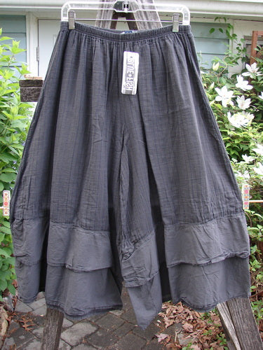 Barclay NWT Gauze Wide Leg Carassai Pant Unpainted Stripe Coal Carbon Size 0, featuring a full elastic waistline, unique stacked bottom flutters, and extra wide swingy lowers in a vintage style.