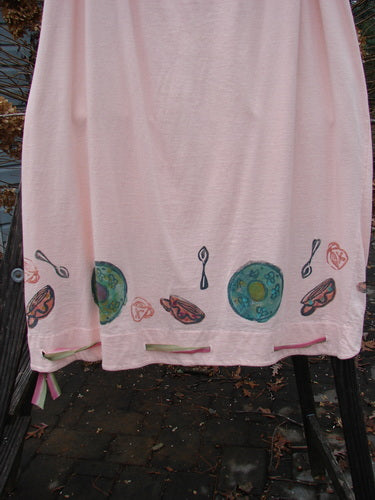 1992 Buttonloop Skirt Breakfast Diner Sea Shell OSFA featuring a full drawcord waist, slight bell shape, varying hemline, and button holes with hand-dyed silk ribbon in a vintage, diner-themed design.