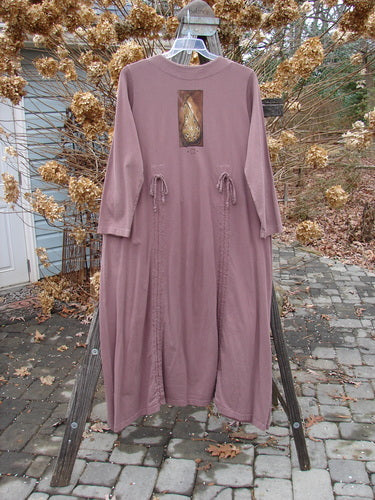 1998 Cornucopia Dress Fall Vegetable Eggplant Size 1 on a rack, showcasing long sleeves, extra-long front and rear vertical draws, and a terrifically heavy bottom piece for versatile length options.