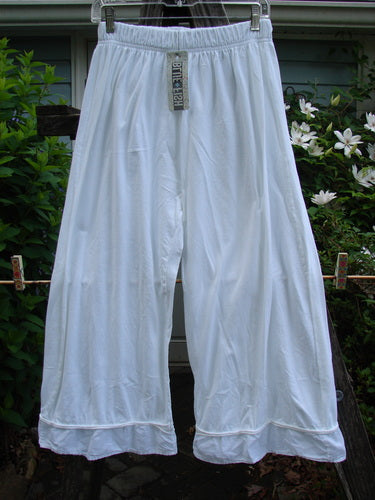Barclay NWT Lightweight Nepenthe Pant in White, size 0, features a sweet bottom flutter, full elastic waist, and rolled raw panels, crafted from light organic cotton, embodying vintage Blue Fish style.