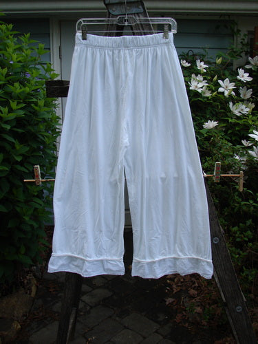 Barclay NWT Lightweight Nepenthe Pant in white, showcasing a full elastic waist and unique fluttered hem. Made from organic cotton, these pants offer a relaxed fit, embodying Bluefishfinder.com's vintage-inspired style.