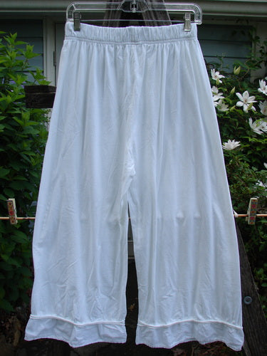 Barclay NWT Lightweight Nepenthe Pant in White, featuring a thick elastic waist, unique flutter hem, and rolled raw panels, crafted from organic cotton for Bluefishfinder.com's vintage-inspired collection.