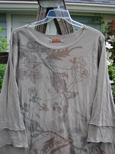 Barclay Petal Sleeve A Line Tunic Floral Dawn Sand Size 1 features a rounded neckline, generous A-line shape, and unique double petal sleeves, embodying BlueFishFinder's vintage, expressive style.
