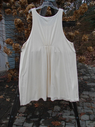 Barclay NWT Tab Long Simple Smock Unpainted Creme Size 2 hanging on a clothesline, showcasing its A-line shape, deep neckline, and wide cut.