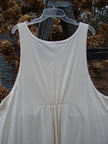 Barclay NWT Tab Long Simple Smock Unpainted Creme Size 2 displayed on a mannequin swing, featuring an A-line shape, deep rounded neckline, and seamless design.