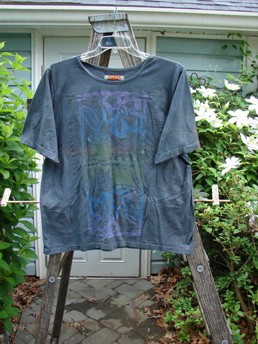 Barclay Fiona Straight Tee in Single Reverse Flowerpot design, Mottled Storm, Size 1, showcasing a rounded neckline, wide sleeves, and a generous straight shape, highlighting vintage Blue Fish Clothing style.
