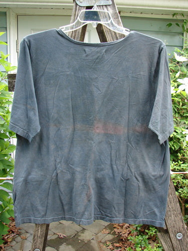 Barclay Fiona Straight Tee Single Reverse Flowerpot Mottled Storm Size 1, featuring a rounded neckline, shorter wide sleeves, and a generous straight shape, exemplifies vintage Blue Fish Clothing's creative and expressive style.