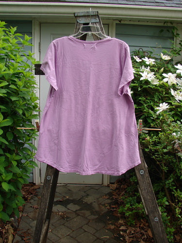 Barclay Short Sleeved Travel Tee Continuous Turn Pink Peony Size 1 features a rounded flattened neckline, wide cap sleeves, A-line shape, and varying hemline from Bluefishfinder.comβs vintage-inspired collection.