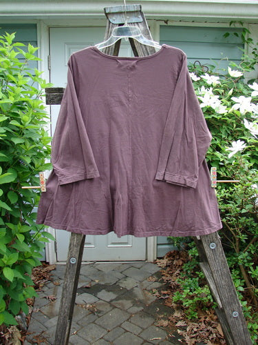 Barclay Three Quarter Sleeved A Line Tee Single Parrot Fig Size 0 featuring a rounded, rolled neckline and flat edgings, showcasing a graceful A-line silhouette with unadorned back, perfect for creative expression.