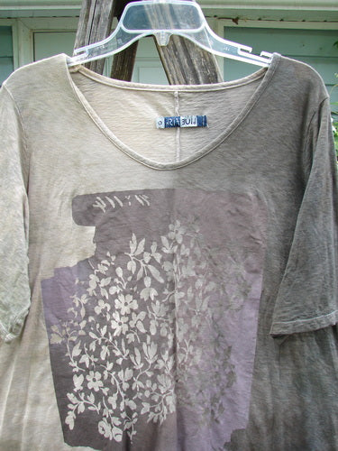 Barclay Slub Short Sleeved Travel Tee Tiny Bloom Mottled Brown Birch Size 0, showcasing a rounded neckline, wide sleeves, A-line shape, and high-low hem, embodying Bluefishfinder.com's artistic vintage style.