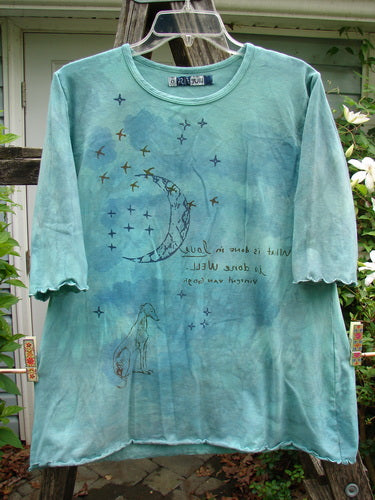 Barclay Cotton Lycra Three Quarter Sleeved Cafe Tee in Vincent Van Gogh Mottled Mint, features a sweeping A-line shape, rolled neckline, and curly edges, embodying Bluefishfinder.com's vintage artistic style.