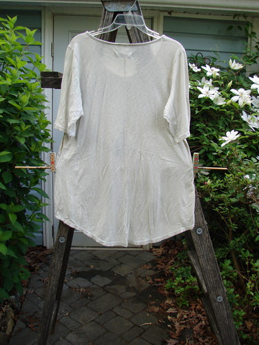 Barclay Slub Short Sleeved Travel Tee Garden Gates Birch Bark Size 0 features a rounded neckline, wide short sleeves, A-line shape, and high-low hem, reflecting BlueFishFinder's vintage, expressive style.