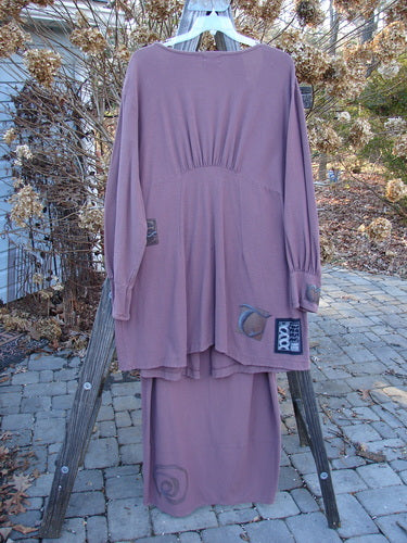 2000 Crepe Rennai Lindrel Duo Loam Size 2: A purple dress with patches, swinging on a wooden ladder.