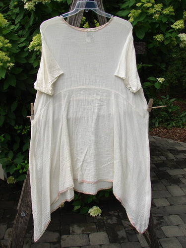 1998 Gauze Over Dress Silk Ribbon Unpainted Chalk Size 2 displayed on a hanger; features a lightweight, loose fit with a scooped neckline and uneven hem, embodying Bluefishfinder.com's vintage and versatile style.