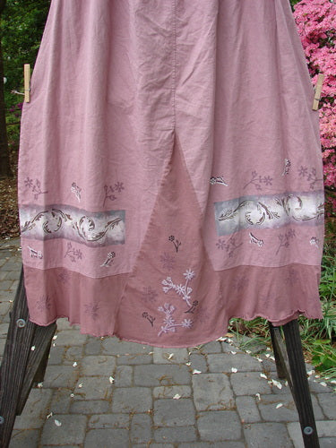 Barclay Linen Duet Skirt Falling Fern Dried Rose Size 2, featuring a bell shape, elastic waist, sectional panels, varying hemline, and tiny floral and fern patterns. Perfect for summer collections.