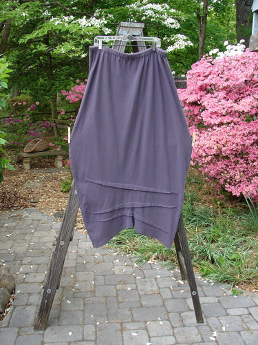 2000 Thermal Awen Skirt Larger Elastic Unpainted Eggplant Size 2 displayed on a rack, showcasing its full elastic waistband, generous lower bell shape, and textured flattened diagonal hemline.