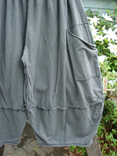 Barclay Crop 2 Pocket Barrel Pant in Deep Gray, size 0, featuring reverse-stitched panels, wide tapered lowers, double exterior pockets, and a distinctive barrel shape, embodying Bluefishfinder.com's vintage, creative style.
