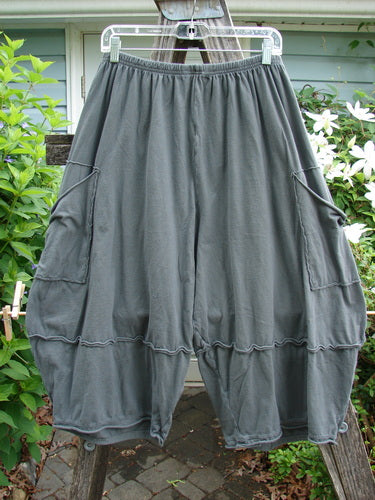 Barclay Crop 2 Pocket Barrel Pant in Deep Gray, showcasing reverse stitched panels and wide, tapered legs. Features include double exterior pockets and a deep rise, embodying Bluefishfinder's vintage and creative style.