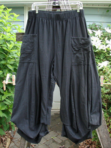Barclay Linen Tie Bottom Billow Pocket Pant in Unpainted Black Size 0, featuring a billowing silhouette with a full elastic waistline and distinctive tie-up drawcords at the hem for versatile styling.